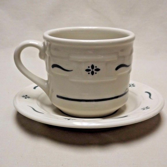 Longaberger Pottery Woven Traditions Heritage Green 8 oz. Cup and Saucer - Picture 2 of 7